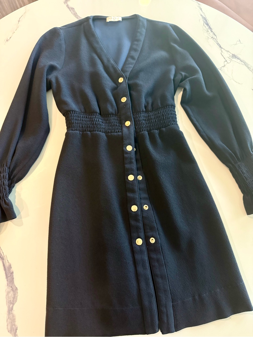 Sandro Navy Long-Sleeve Button Front Dress
